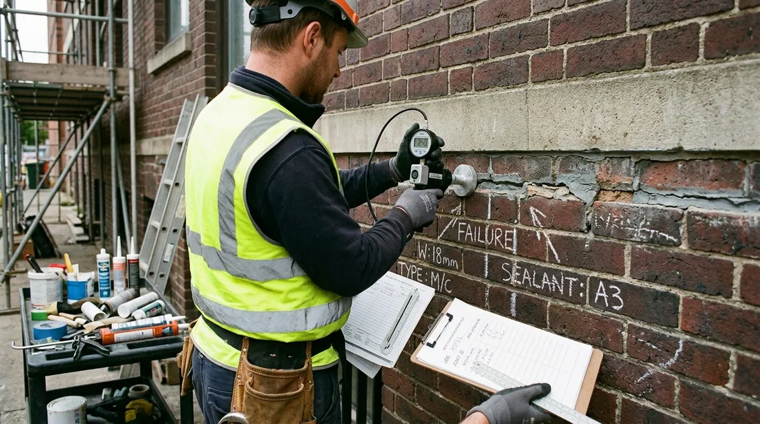 Elevations walked or dropped, joint types and widths recorded, and adhesion pull tests done on the — Toledo, OH